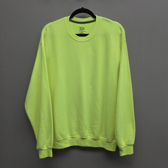 Fruit of the Loom Sweatshirt Mens Large Neon Yellow Crewneck Fleece Pullover - Picture 1 of 9